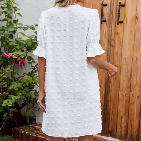 Summer Dresses for Women V Neck Ruffle Short Sleeve Casual Shift Dress - Picture 5 of 6